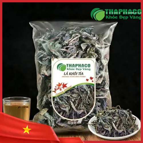 Lá khôi tía khô được bảo quản trong túi zip kín