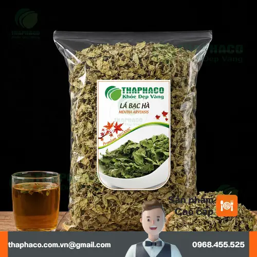 Lá bạc hà khô có màu xanh đậm, hương thơm the mát
