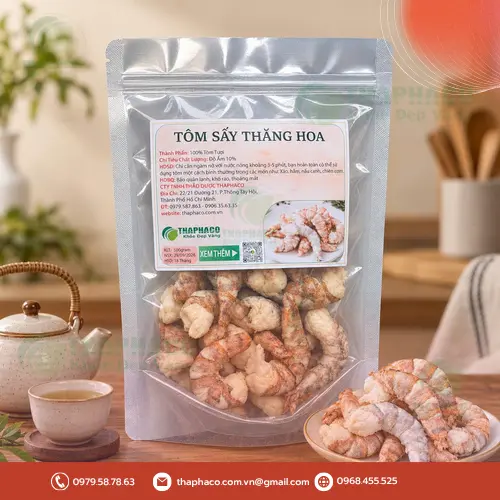 Sản phẩm tôm sấy thăng hoa đóng gói cẩn thận tại đơn vị